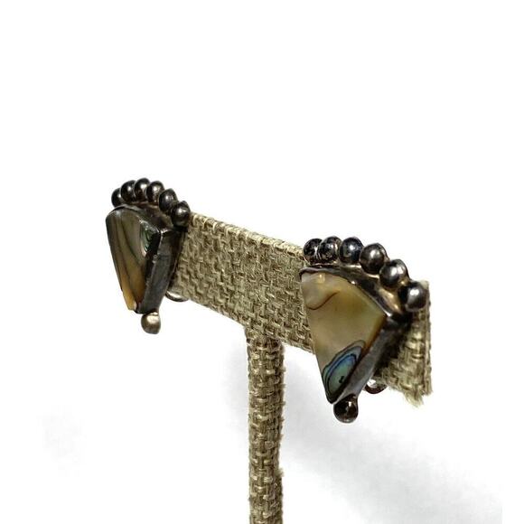 Vintage Abalone Sterling Silver Screw Back Earrings ACE Guadalajara Mexico - Picture 10 of 12